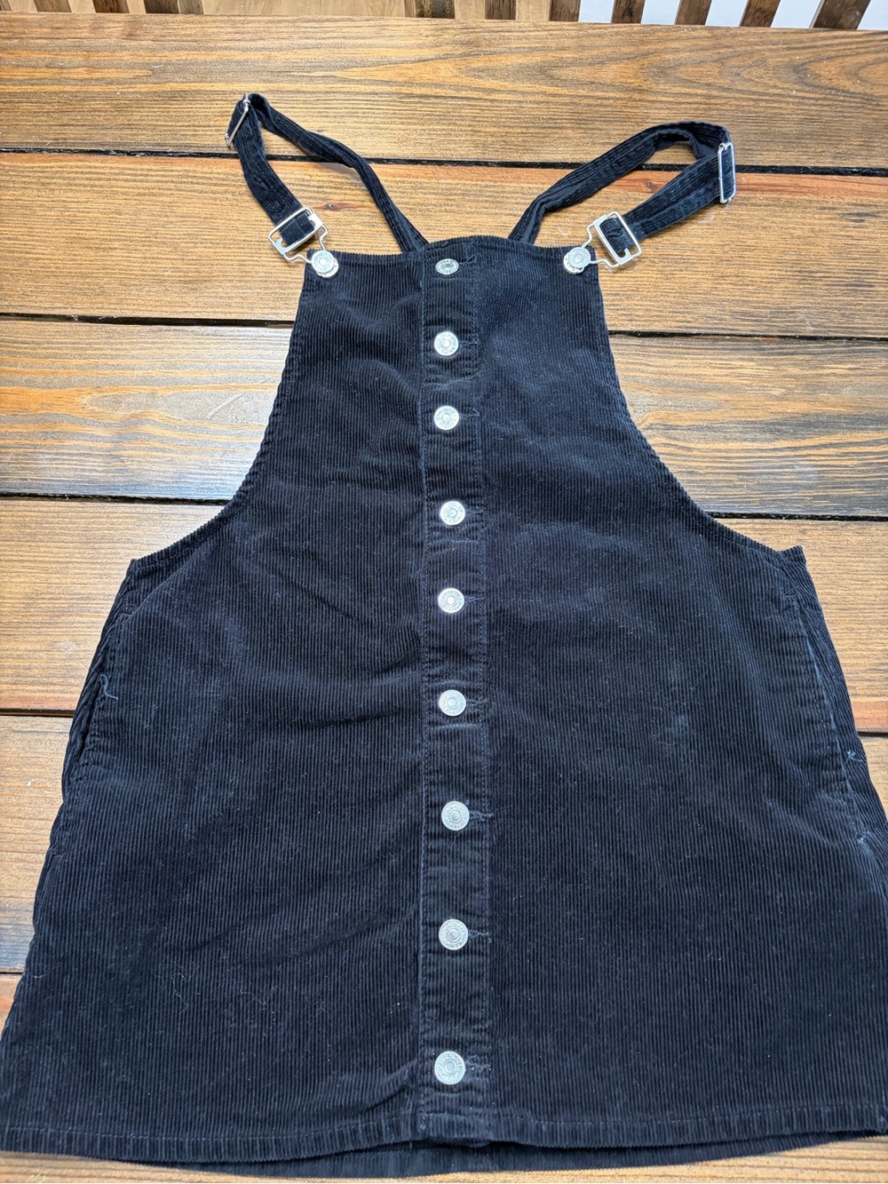 Forever 21 Black Corduroy Button-Front Pinafore Mini Dress